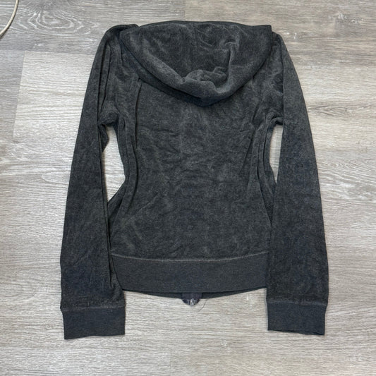 Juicy Couture Women's Deep Gray Velour Full Zip Hoodie Loungewear Pockets Size M