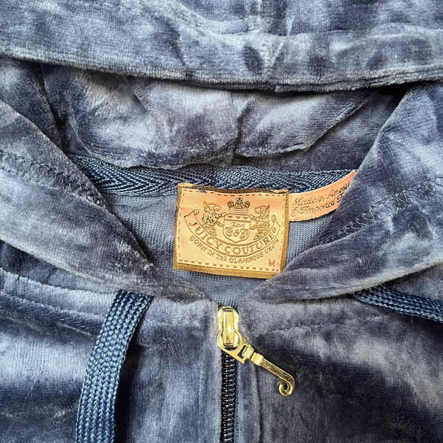 Juicy Couture Women's Dark Navy Blue Velour Full Zip Hoodie Graphic Logo Size M
