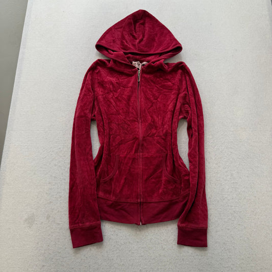 Vintage Juicy Couture "Scottie Dogs" Womens Burgundy Velour Zip Up Hoodie Size S