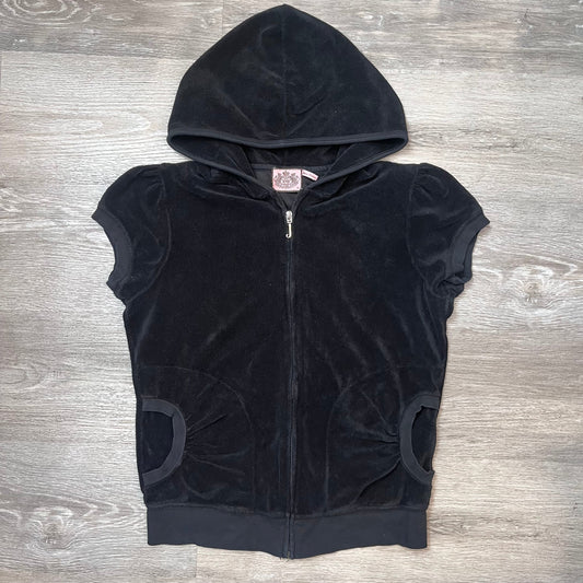 Juicy Couture Scottie Dogs Women's Black Terry Cloth Short Sleeve Hoodie Size XL