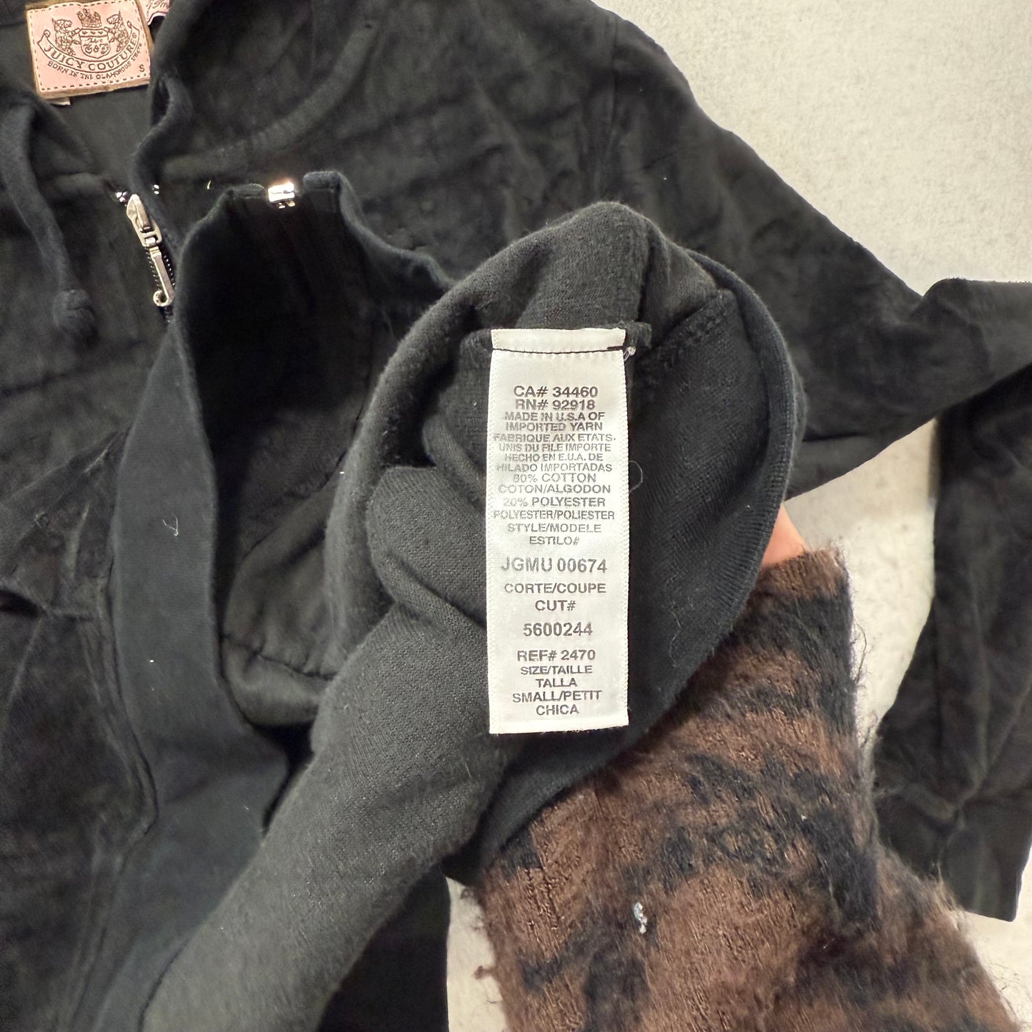 Vintage Juicy Couture Women's Black Velour Full Zip Hoodie Loungewear Y2K Size S