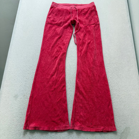 Vintage Juicy Couture Women Hot Pink Terry Cloth Flare Track Pant Pockets Size S
