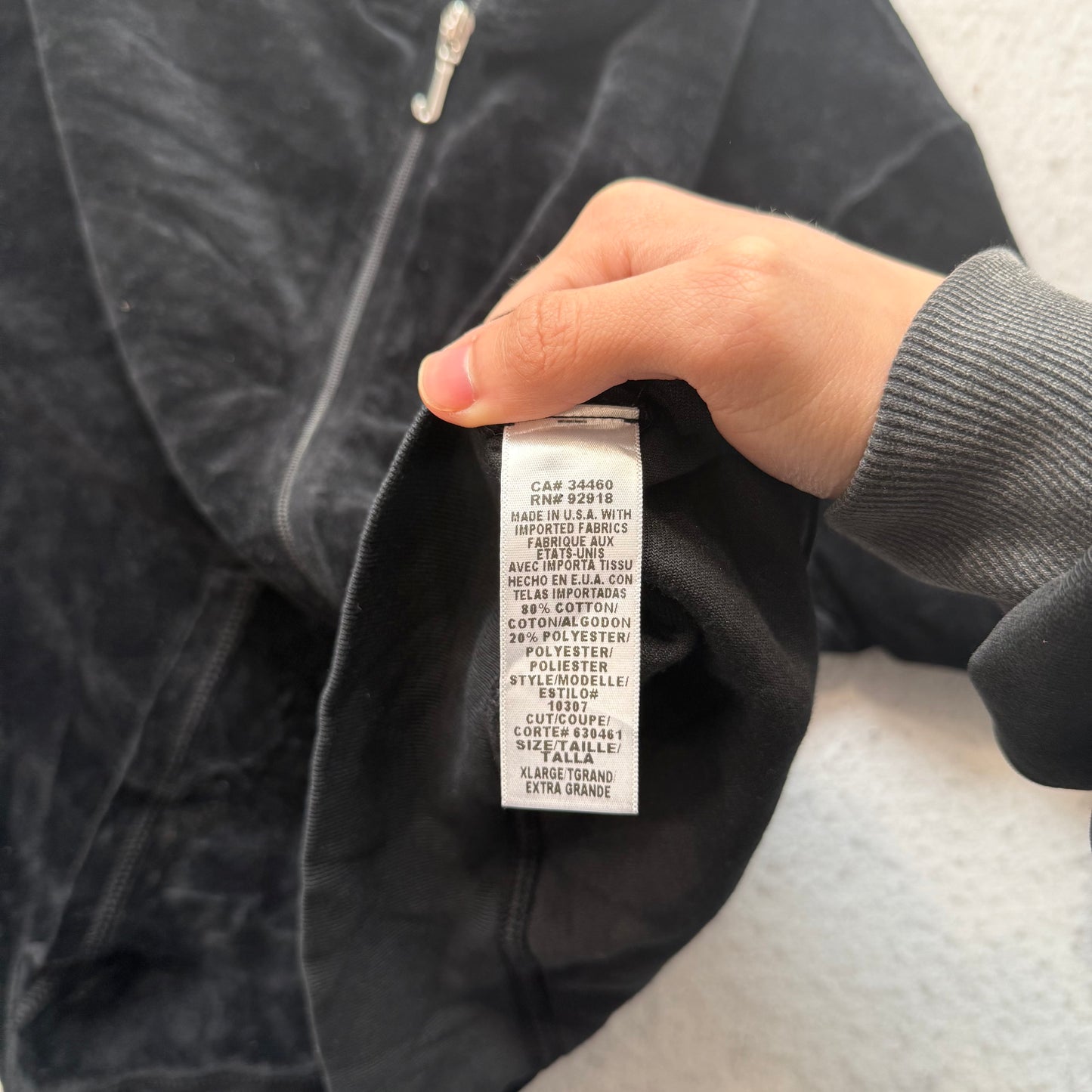 Juicy Couture Women's Black Velour Zip-Up Track Jacket Mock Neck Classic Size XL