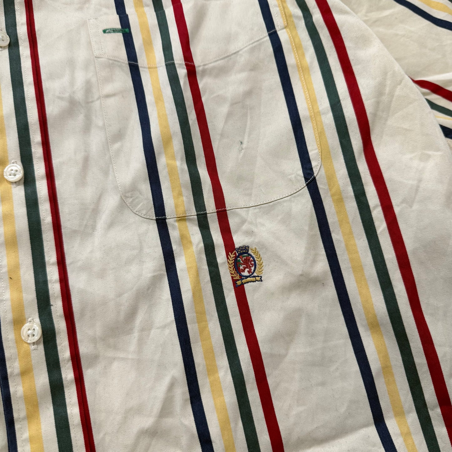 Tommy Hilfiger Cream Stripes 100% Cotton Short Sleeves Button-Down Shirt Size M