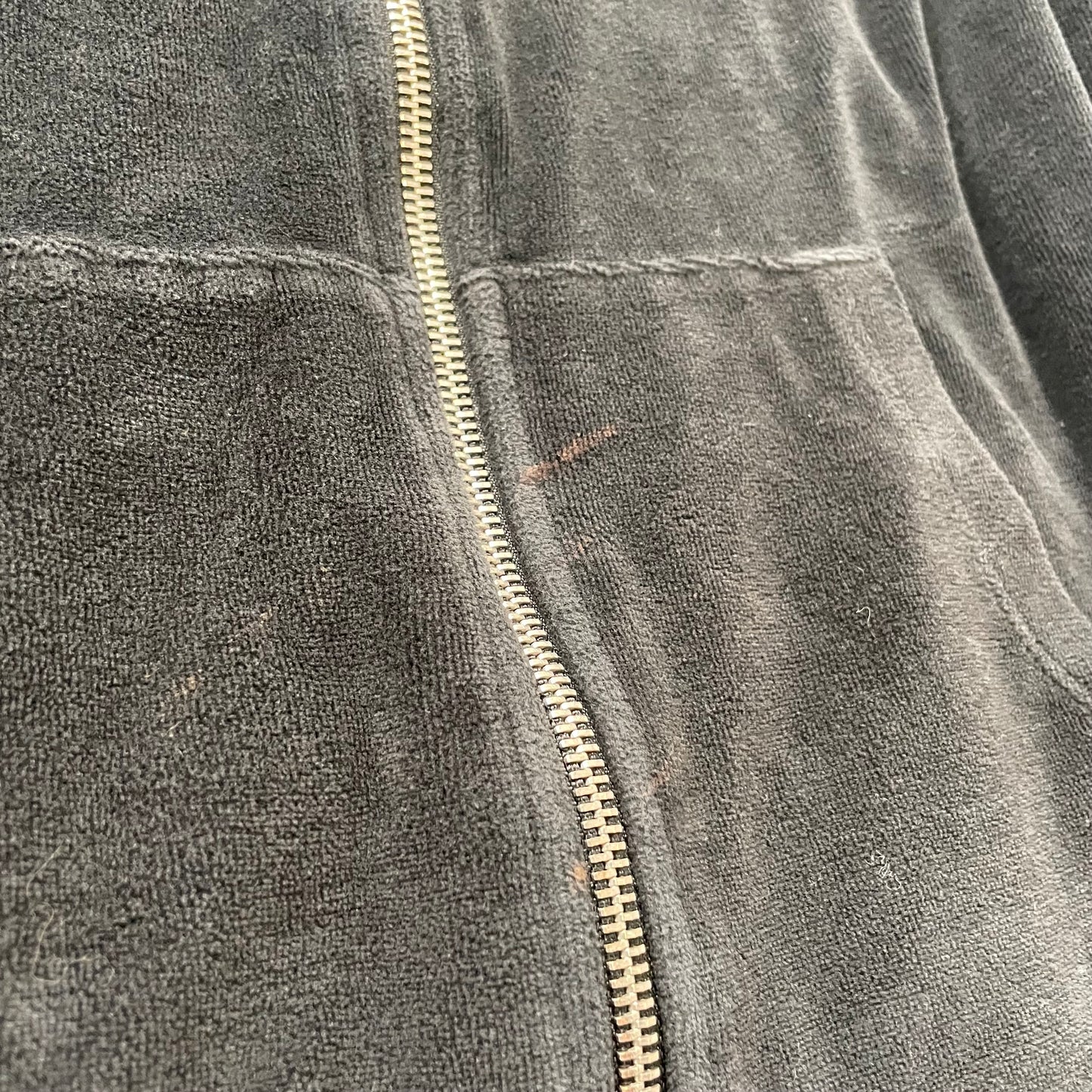 Bebe Women's Black Velour Zip Up Hoodie Rhinestones Logo Pockets Preppy Size L