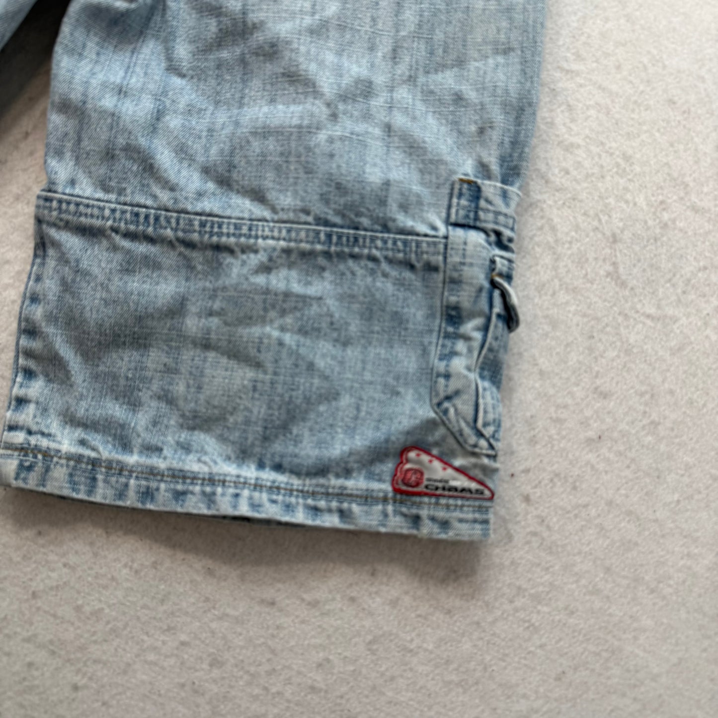 Chams Jeans Est 1977 Men's Blue Light Wash Denim Cargo Shorts Baggy Pockets Y2K