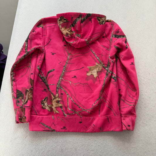 Mossy Oak Women's Pink Camo Pullover Hoodie Drawstring Logo Graphic Y2k Size M