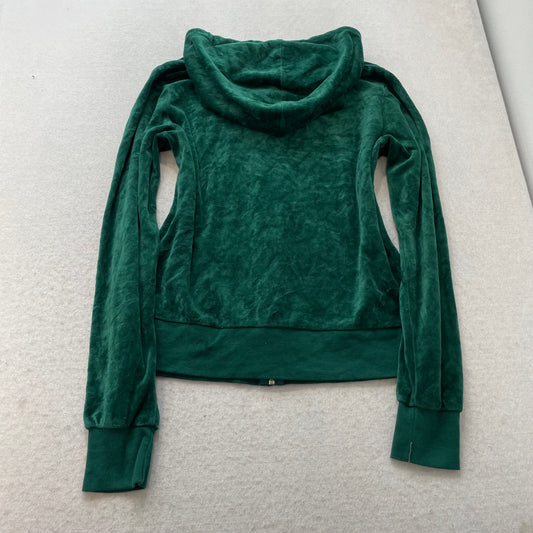 Juicy Couture Women's Dark Green Velour Zip-Up Hoodie Drawstring Pockets Size XL