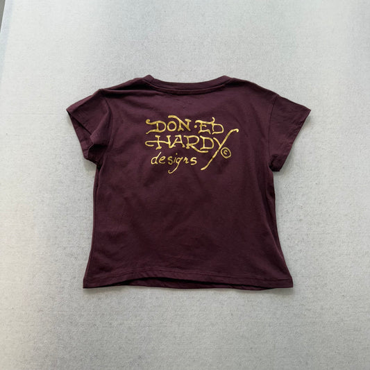 ED HARDY “Diamond Flower” CAP SLEEVE CROPPED BABY TEE