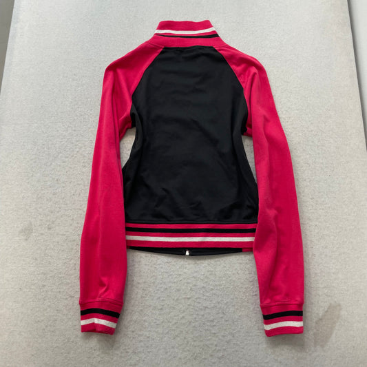 Vintage Apollo Active Womens Black Pink Zip-Up Track Jacket Mock Neck Y2K Size L