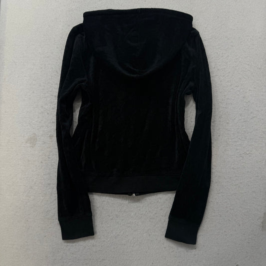 Vintage Juicy Couture Women's Black Velour Zip-Up Hoodie Y2k Drawstring Size S