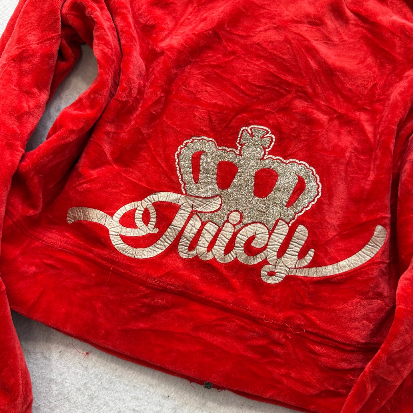 Juicy Couture Women's Scarlet Velour Zip Up Hoodie Crown Logo Preppy Size 2XL