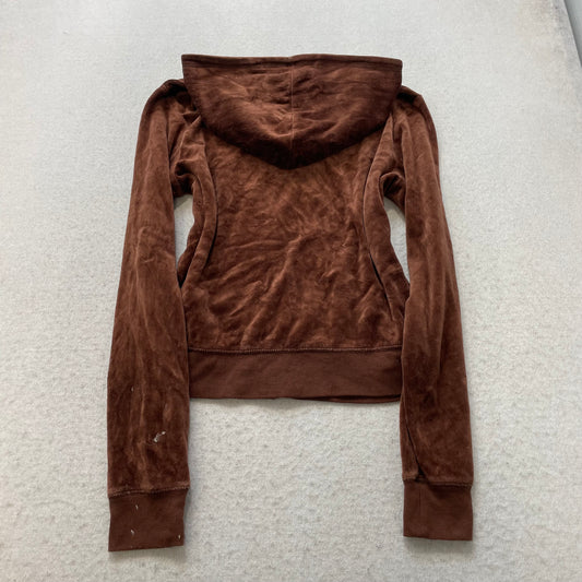 Vintage Juicy Couture Women's Dark Brown Velour Zip-Up Hoodie Loungewear Size S