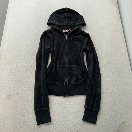 Vintage Juicy Couture Women's Black Velour Tracksuit Set Hoodie & Pant Size S
