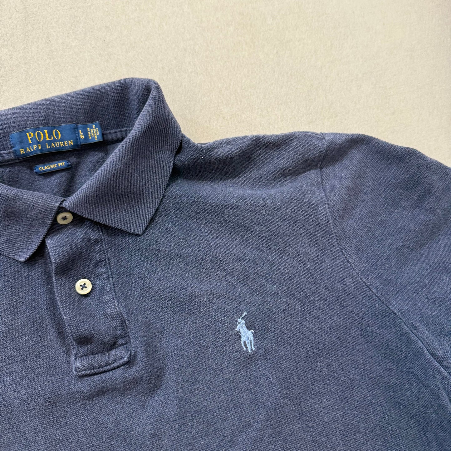 Polo Ralph Lauren Men's Navy Cotton Classic Fit Polo Shirt Short Sleeves Size L