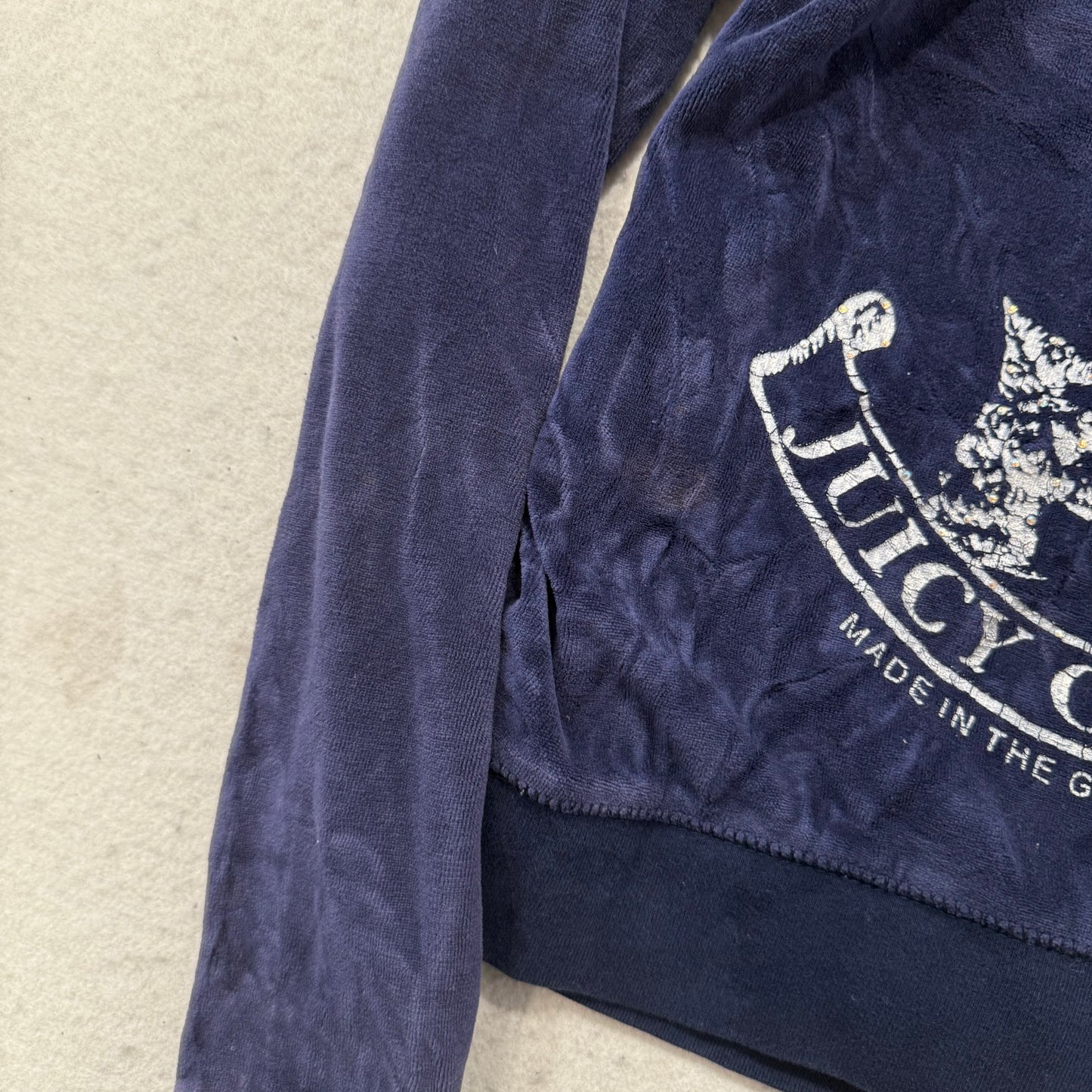 Vintage Juicy Couture Scottie Dogs Women's Navy Velour Zip-Up Hoodie Logo Size L