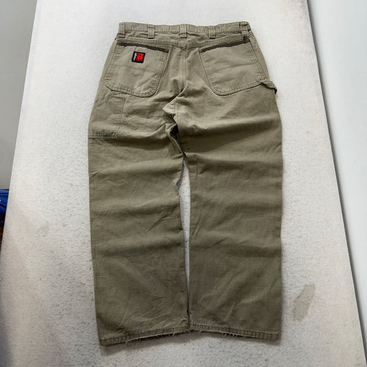 Wrangler Men's Olive Carpenter Pants Straight Fit Distressed Workwear Size W34