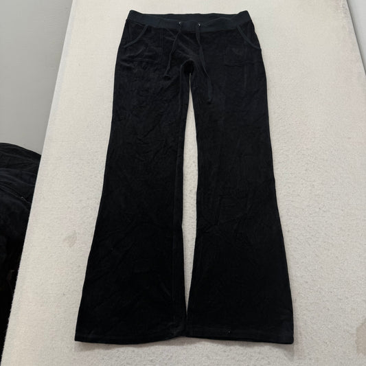Vintage Juicy Couture Women's Black Velour Flared Track Pants Pockets Y2k Size L