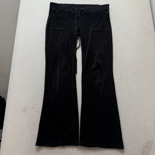 Juicy Couture Women's Black Velour Flared Track Pant Loungewear Pockets Size M