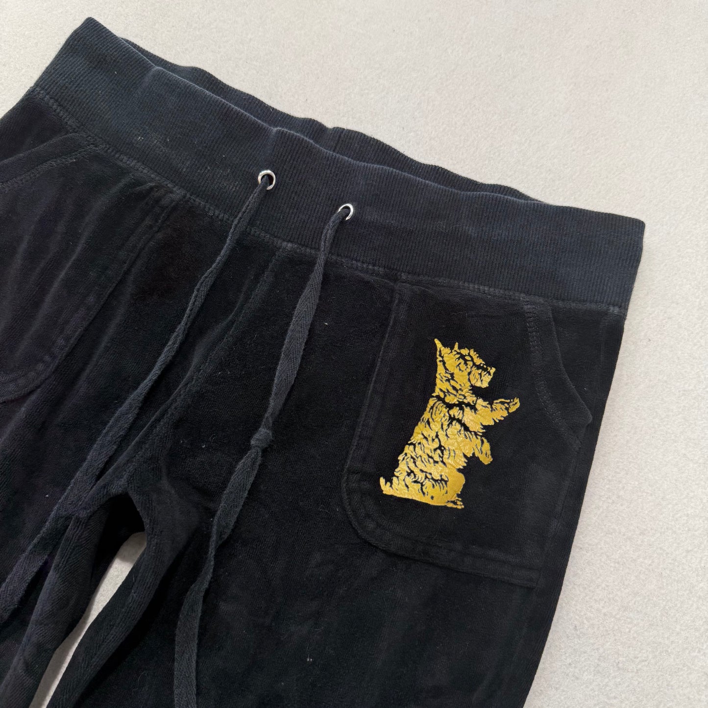 Vintage Juicy Couture Women's Black Velour Flared Track Pants Drawstring Size S