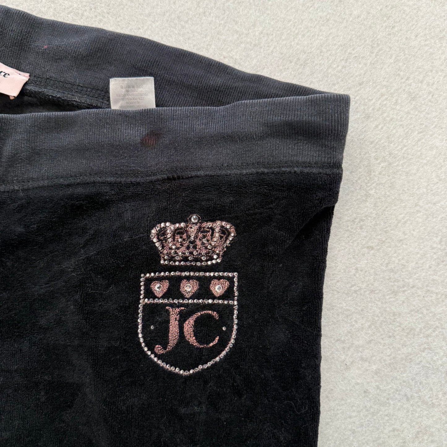 Juicy Couture Women's Black Velour Flared Leg Track Pant Rhinestone Logo Size S