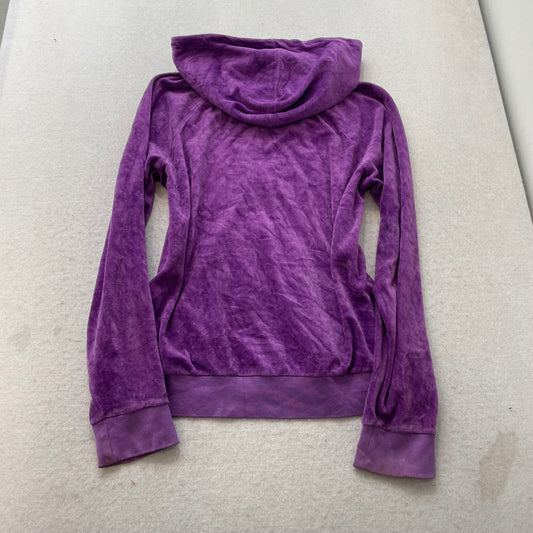 Juicy Couture Women's Purple Velour Zip-Up Hoodie Y2k Drawstring Pockets Size XL