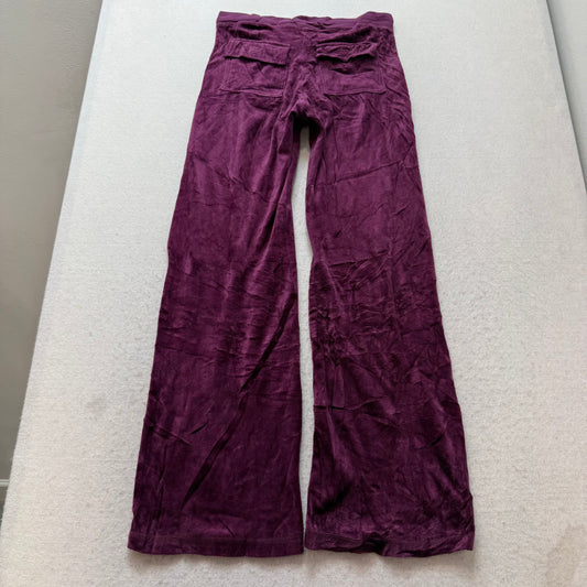 Juicy Couture Women Dark Plum Velour Wide Leg Flare Track Pant Drawstring Size M
