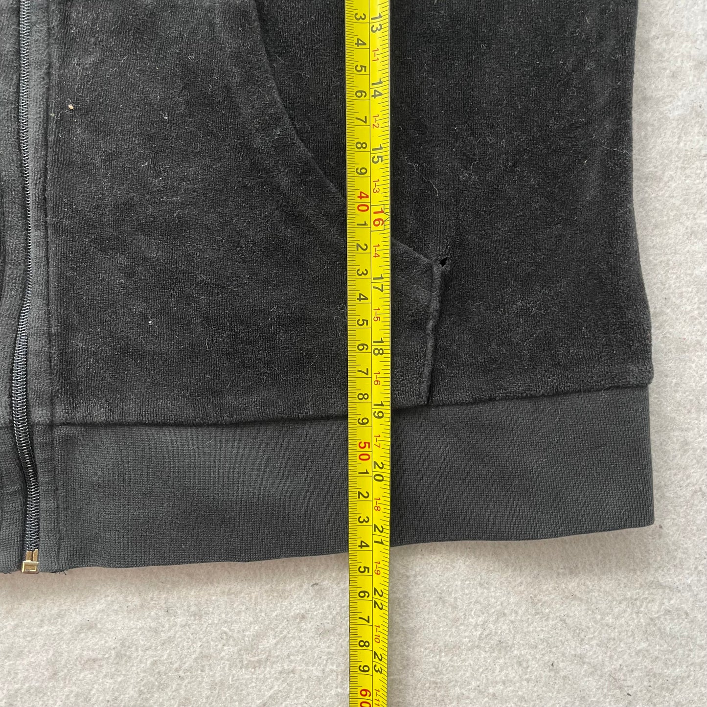 Juicy Couture Women's Black Velour Zip-Up Hoodie Rhinestone "JC" Logo Y2k Size L