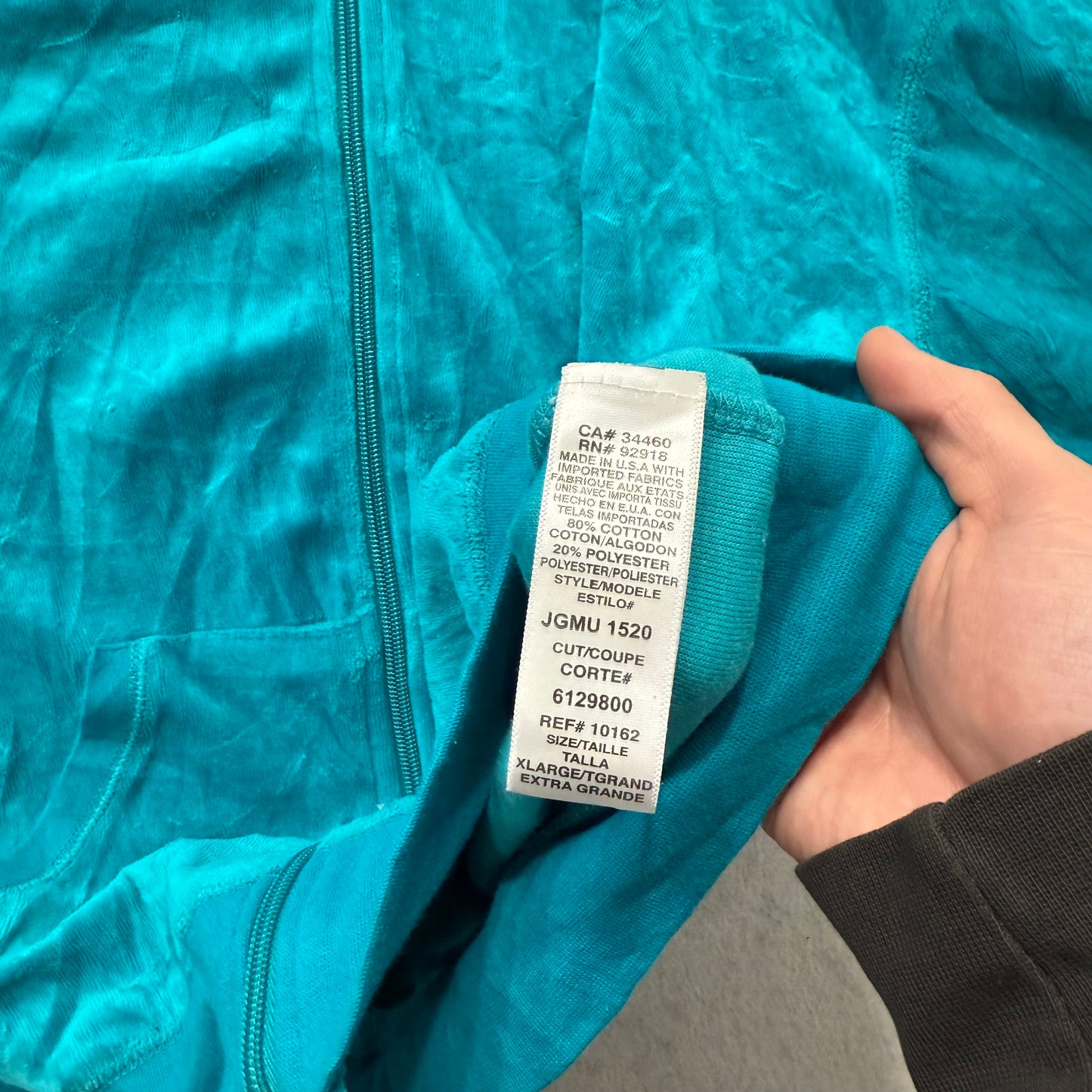 Juicy Couture Women's Teal Velour Full Zip Hoodie Split Kangaroo Pockets Size XL