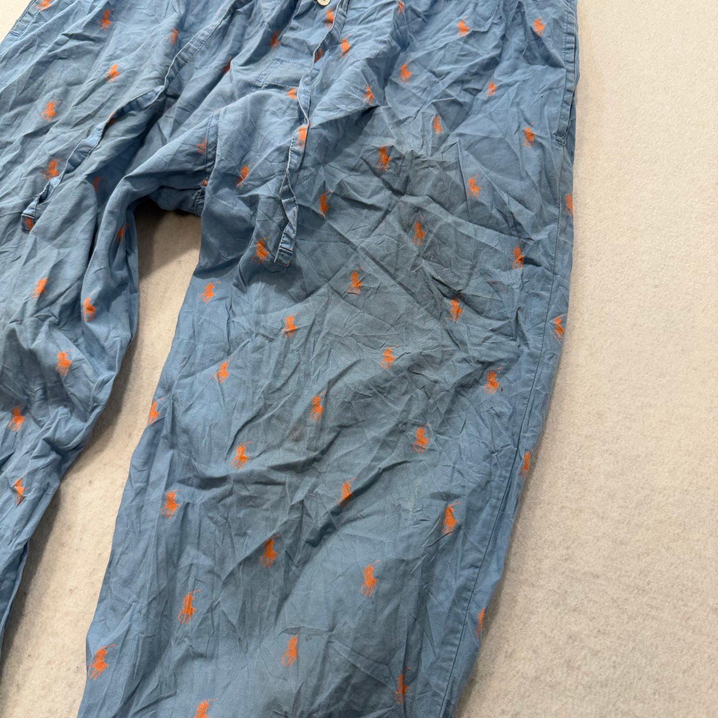 Polo Ralph Lauren Men's Light Blue Cotton Pajama Pant All-Over Print Logo Size M