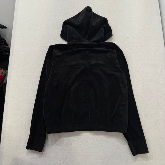 Fila Women's Jet Black Velour Pullover Hoodie Quarter Zip Elasticated Hem Size M