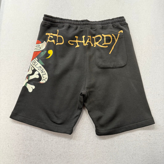 ED HARDY “LKS Skull” CHARCOAL FLEECE SHORTS
