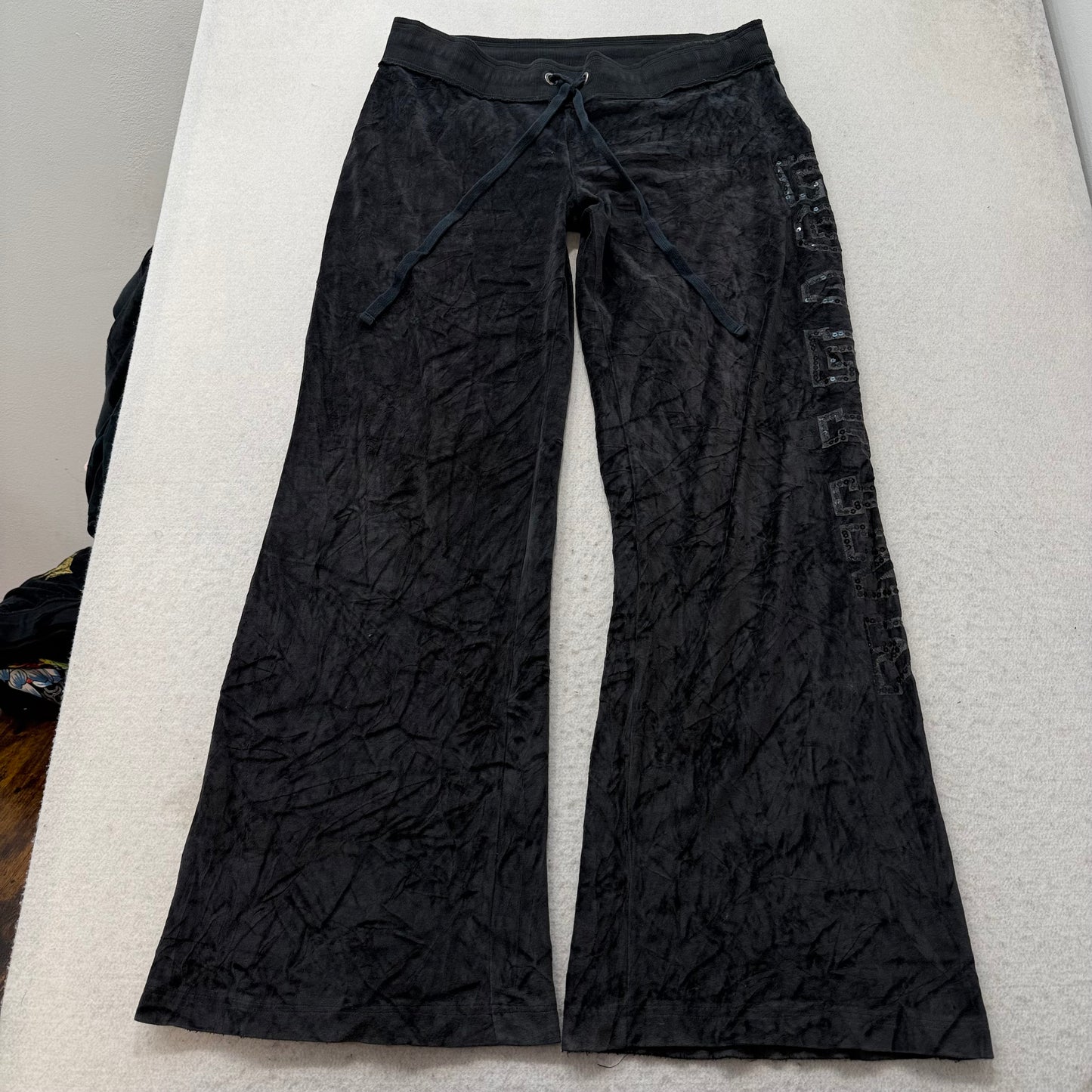 Victoria's Secret PINK Women Charcoal Velour Flared Track Pant Zip Pocket Size L