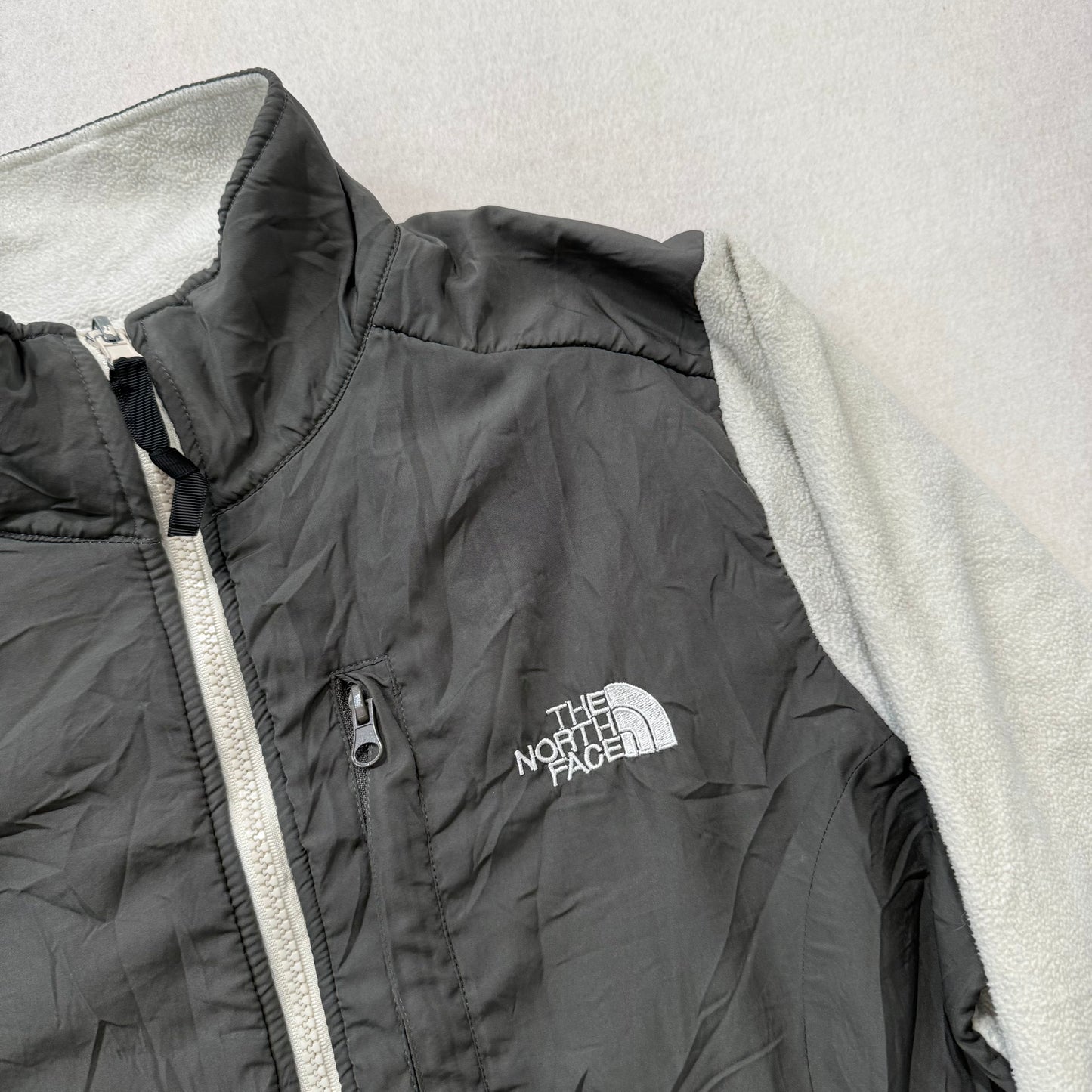 The North Face Gray Full Zip Fleece Jacket Quilted Panels Zip Pockets Size L