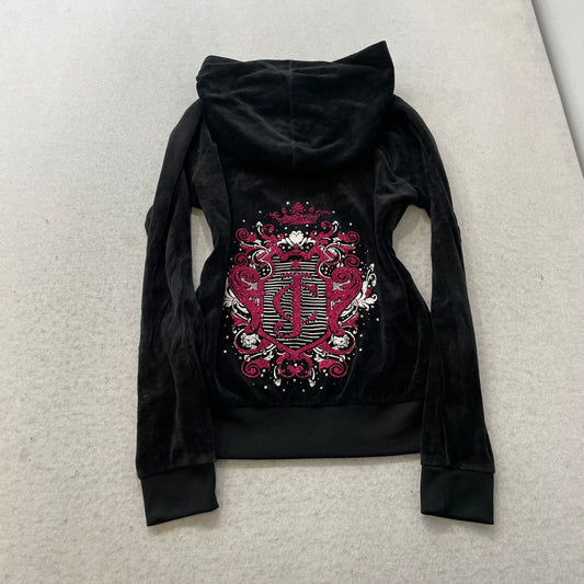 Juicy Couture Women's Black Velour Tracksuit Sets Graphic Hoodie & Pant Size S/L