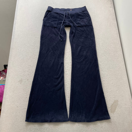 Vintage Juicy Couture Women's Navy Terry Cloth Flared Track Pants Pockets Size S