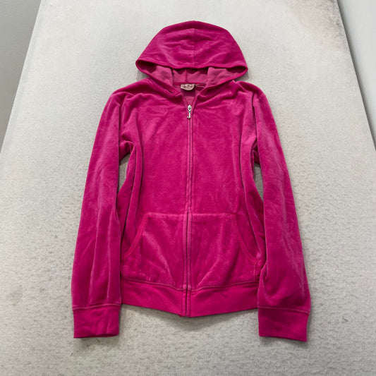 Vintage Juicy Couture Women's Hot Pink Velour Tracksuit Set Hoodie & Pant Size L