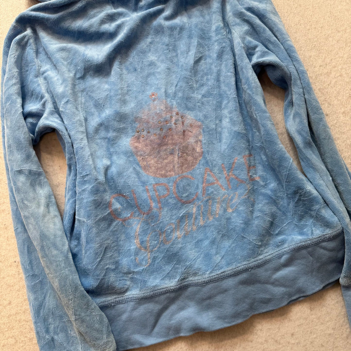 Juicy Couture “Cupcake Couture” Womens Cornflower Blue Zip Up Hoodie Logo Size S