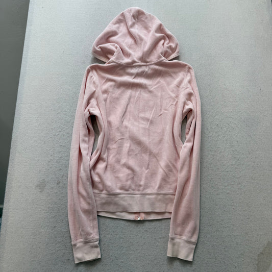 2003 Vintage Juicy Couture Women's Light Pink Velour Zip-Up Hoodie Y2K Size L
