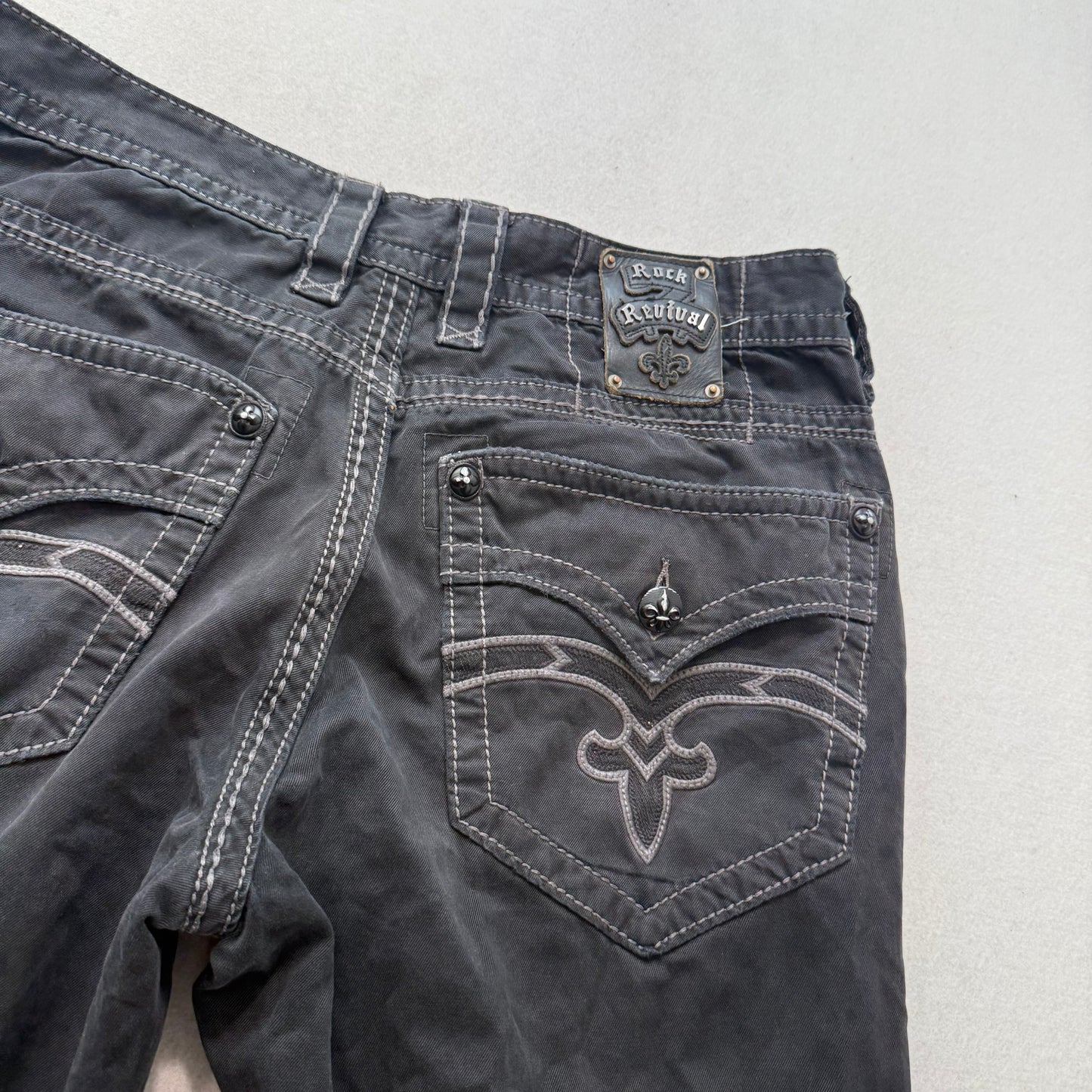 Rock Revival Steven Men's Black Straight Jeans Flap Pockets Mid-Rise Size 33