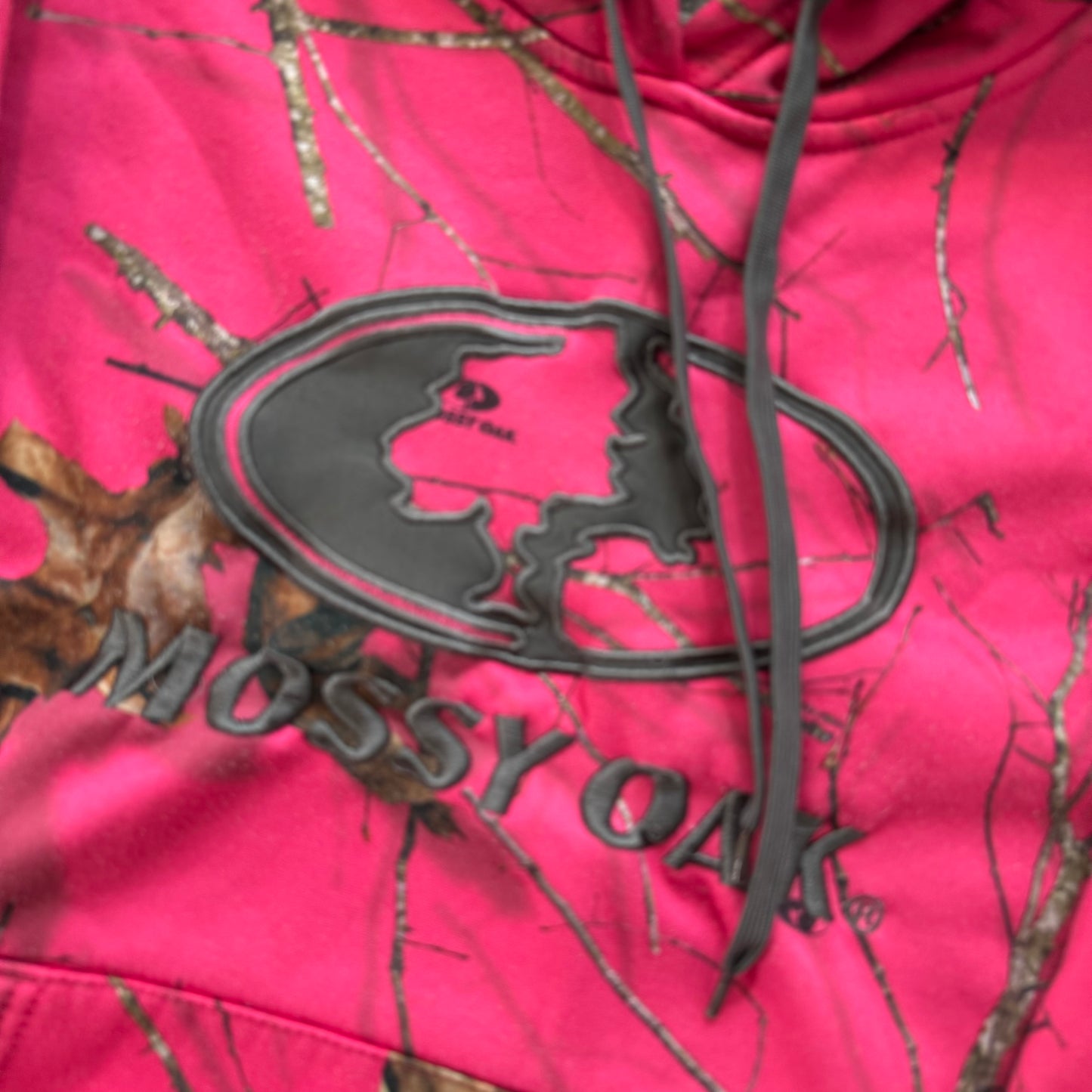Mossy Oak Women's Pink Camo Pullover Hoodie Drawstring Logo Graphic Y2k Size M