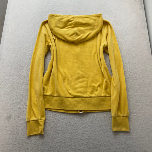 Juicy Couture Women's Yellow Velour Zip-Up Hoodie Drawstrings Pocket Y2K Size XL