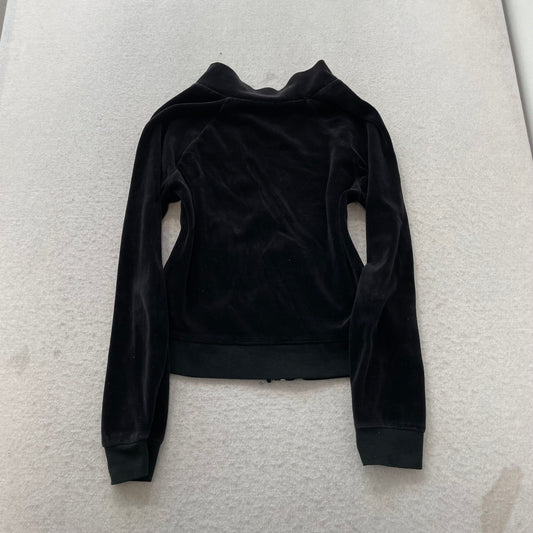 Vintage Juicy Couture Women's Black Velour Zip-Up Track Jacket Pockets Size L