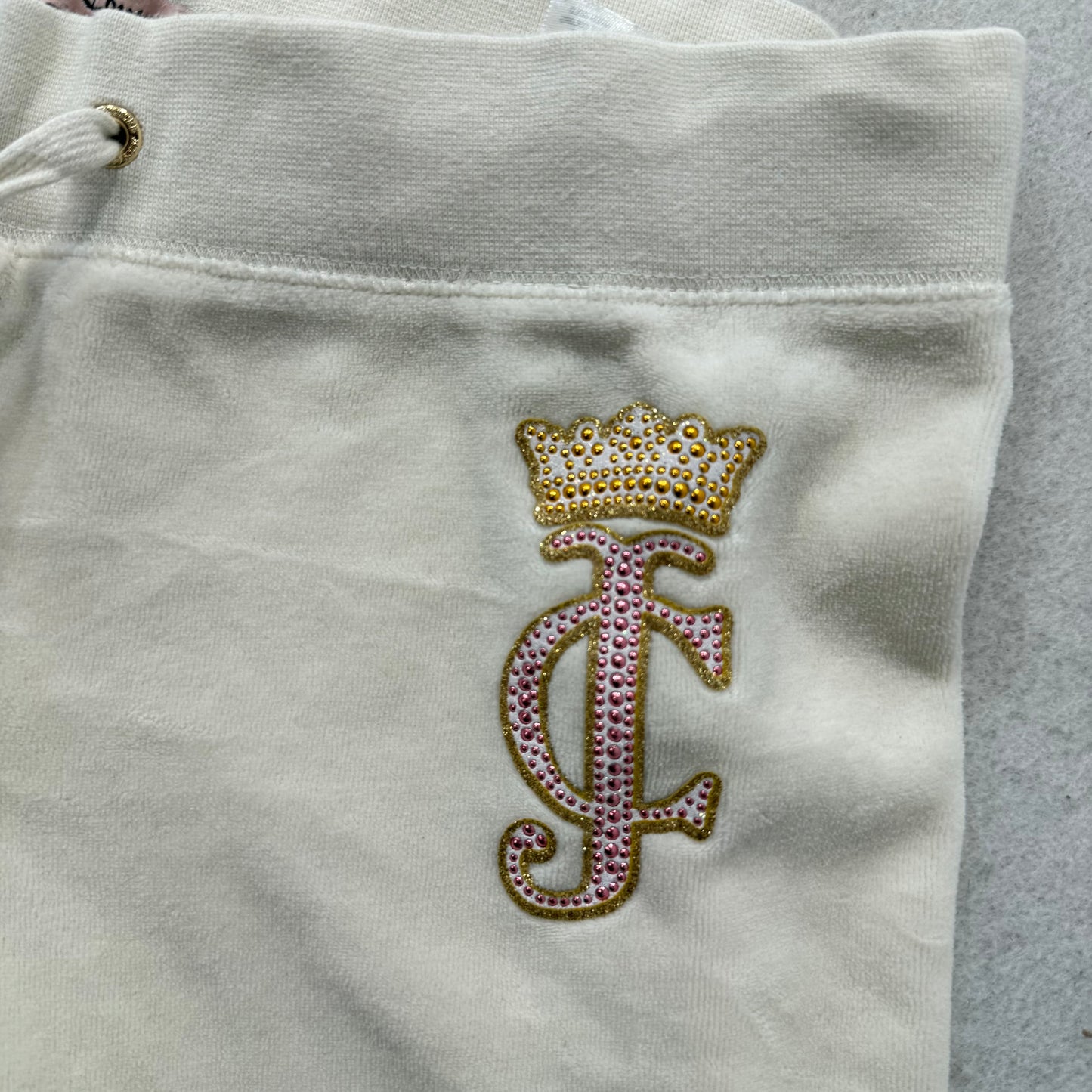 Juicy Couture Women's Cream Velour Flared Track Pant Monogram Crown Logo Size S