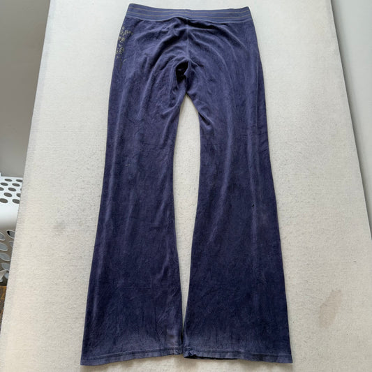 Juicy Couture Women's Deep Blue Velour Flare Leg Track Pant Graphic Logo Size M