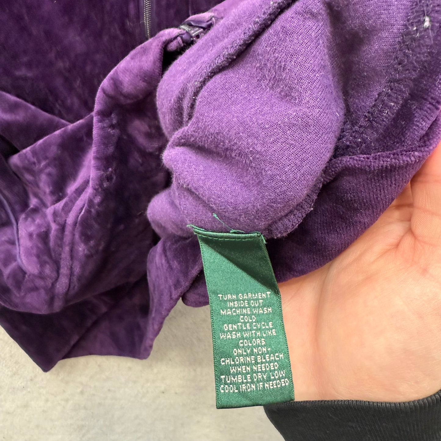Ralph Lauren Women Deep Purple Velour Zip-Up Track Jacket Embroidery Logo Size M