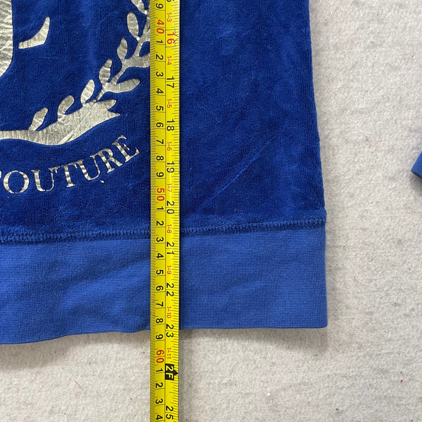 Juicy Couture Women's Cobalt Blue Velour Hoodie Crest Logo Graphic Pocket Size M