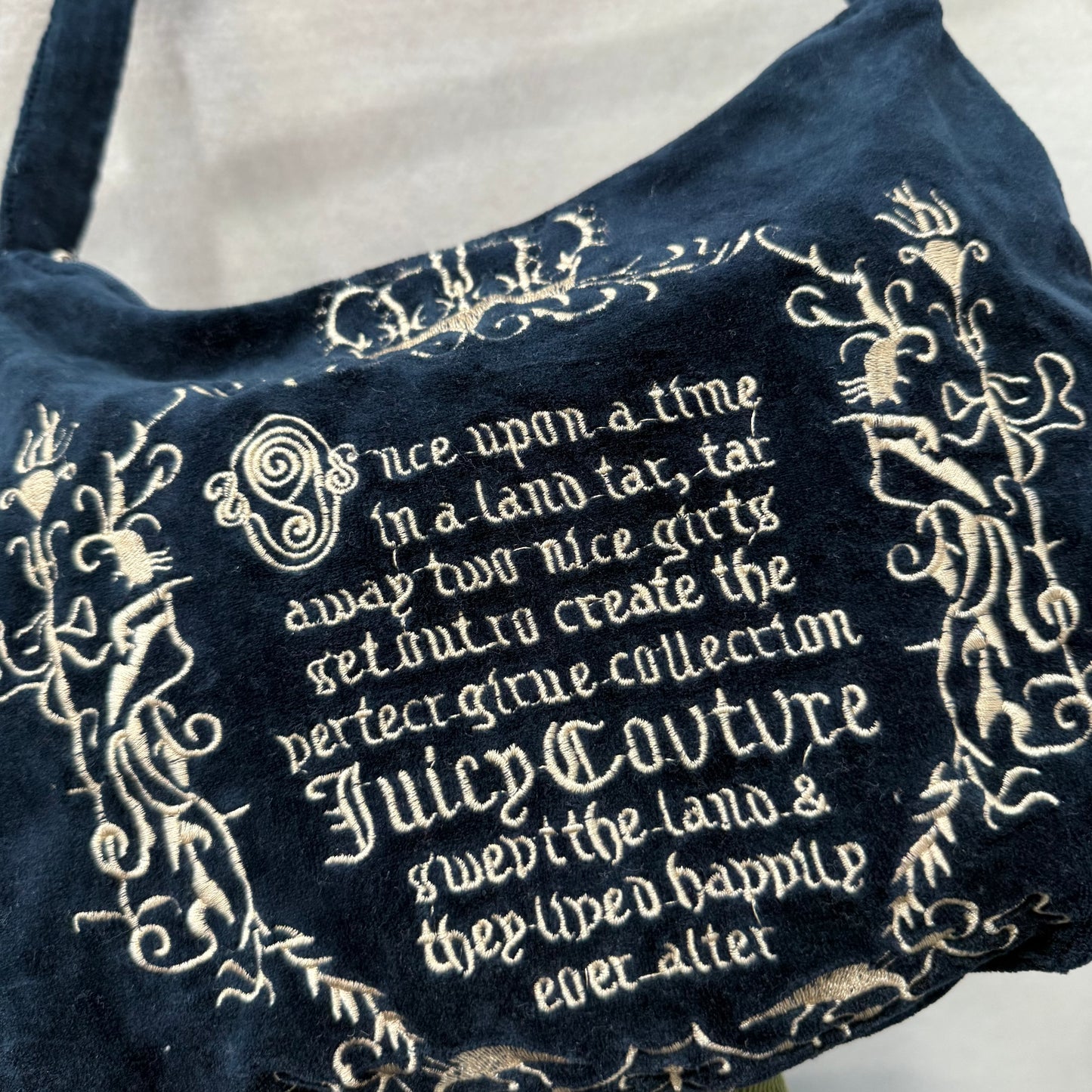 Juicy Couture Midnight Women's Black Velour Embroidered Shoulder Strap Hobo Bag