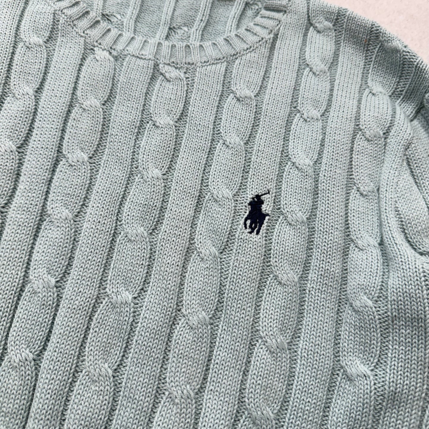 Polo Ralph Lauren Mens Pale Seafoam Cable-Knit Sweater Heritage Style Size S NWT