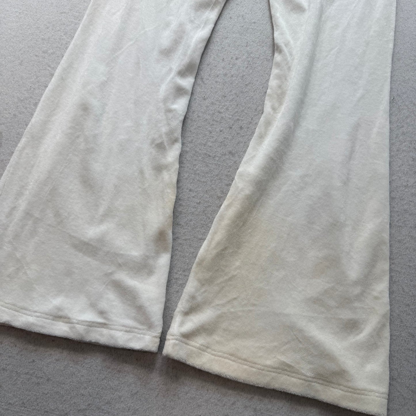 2003 Vintage Juicy Couture Women's White Terry Cloth Flared Track Pants Size M